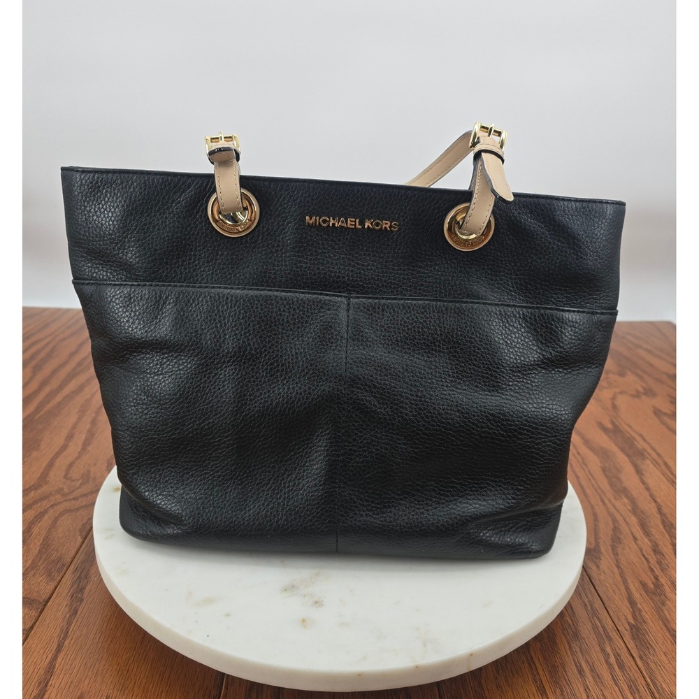 Michael Kors Bedford Black Pebbled Leather Tote Bag Gold Hardware 30H4GBFT6L